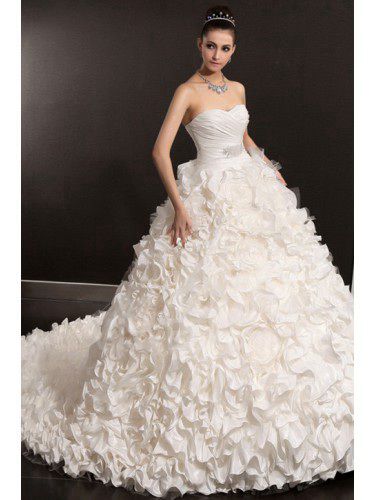 Taffeta Sweetheart Chapel Train Ball Gown Wedding Dress with Crystal