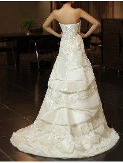 Satin Scoop Chapel Train A-line Wedding Dress with Beading