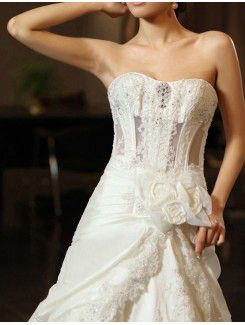 Satin Scoop Chapel Train A-line Wedding Dress with Beading