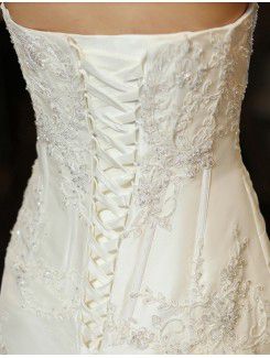 Satin Scoop Chapel Train A-line Wedding Dress with Beading