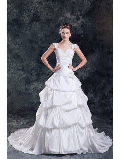 Taffeta Straps Sweep Train A-line Embroidered Wedding Dress