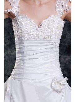 Taffeta Straps Sweep Train A-line Embroidered Wedding Dress