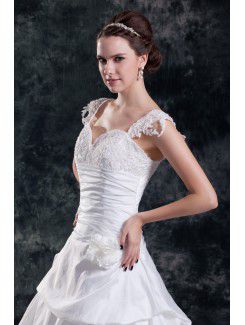 Taffeta Straps Sweep Train A-line Embroidered Wedding Dress