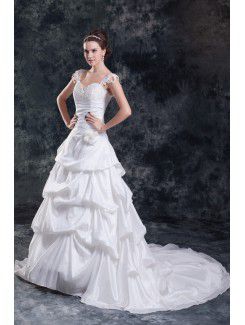 Taffeta Straps Sweep Train A-line Embroidered Wedding Dress