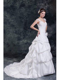 Taffeta Straps Sweep Train A-line Embroidered Wedding Dress