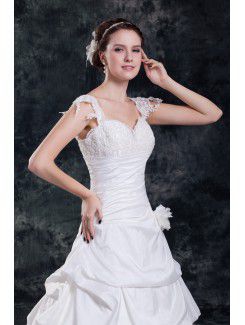 Taffeta Straps Sweep Train A-line Embroidered Wedding Dress