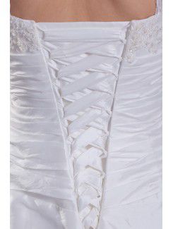 Taffeta Straps Sweep Train A-line Embroidered Wedding Dress