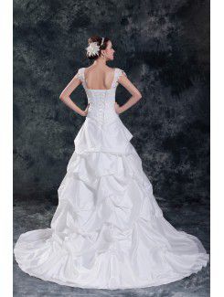 Taffeta Straps Sweep Train A-line Embroidered Wedding Dress