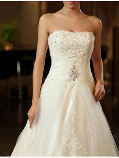 Satin Scoop Chapel Train A-line Wedding Dress with Beading