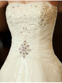 Satin Scoop Chapel Train A-line Wedding Dress with Beading