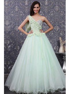 Chiffon One Shoulder Floor Length Ball Gown Wedding Dress with Handmade Flowers