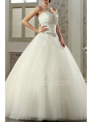 Satin et tulle boule étage longueur robe de bal de mariage robe de perles