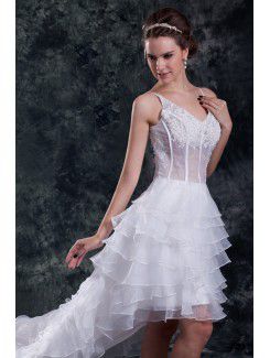 Organza V-Neck Sweep Train A-line Embroidered Wedding Dress