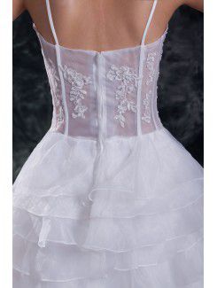 Organza V-Neck Sweep Train A-line Embroidered Wedding Dress