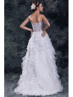 Organza V-Neck Sweep Train A-line Embroidered Wedding Dress