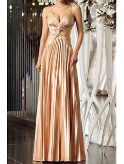 Satin Spaghetti Floor Length A-line Prom Dress