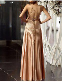 Satin Spaghetti Floor Length A-line Prom Dress