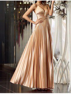 Satin Spaghetti Floor Length A-line Prom Dress