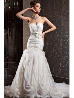 Chiffon Sweetheart Chapel Train Mermaid Wedding Dress with Crystal