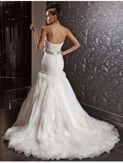 Chiffon Sweetheart Chapel Train Mermaid Wedding Dress with Crystal