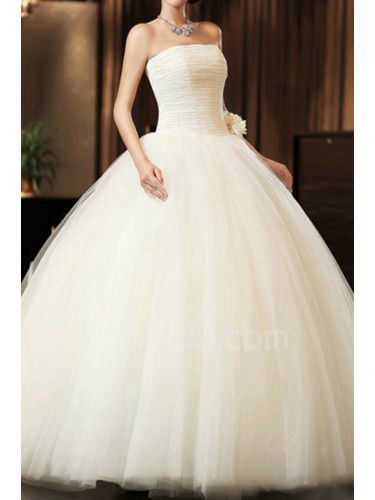 Чистая без бретелек длина пола бальное платье свадебное платье с цветами ручной работы