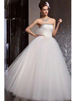 Net Strapless Floor Length Ball Gown Wedding Dress with Crystal