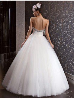 Net Strapless Floor Length Ball Gown Wedding Dress with Crystal