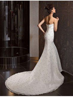 Lace Sweetheart Chapel Train Mermaid Wedding Dress with Beading