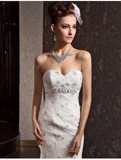 Lace Sweetheart Chapel Train Mermaid Wedding Dress with Beading