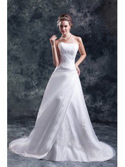 Organza Scoop Sweep Train A-line Embroidered Wedding Dress