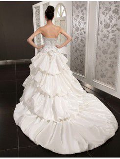 Taffeta Scoop Chapel Train Ball Gown Wedding Dress with Embroidered