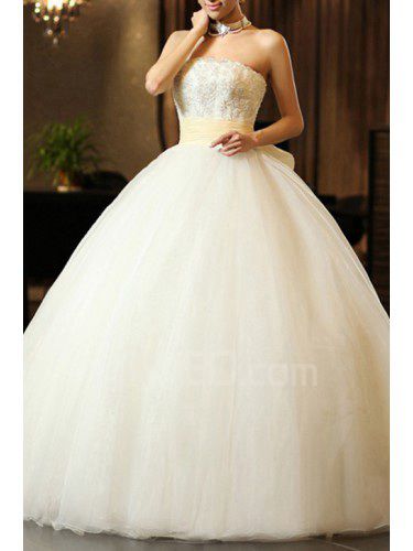 Organza longueur de plancher de bal robe de mariée robe bustier avec perler