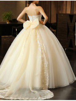 Organza Strapless Floor Length Ball Gown Wedding Dress with Beading