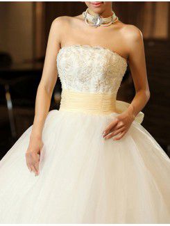 Organza Strapless Floor Length Ball Gown Wedding Dress with Beading