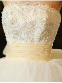 Organza Strapless Floor Length Ball Gown Wedding Dress with Beading