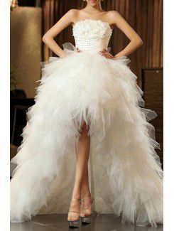 Satin Strapless Sweep Train Ball Gown Wedding Dress with Beading