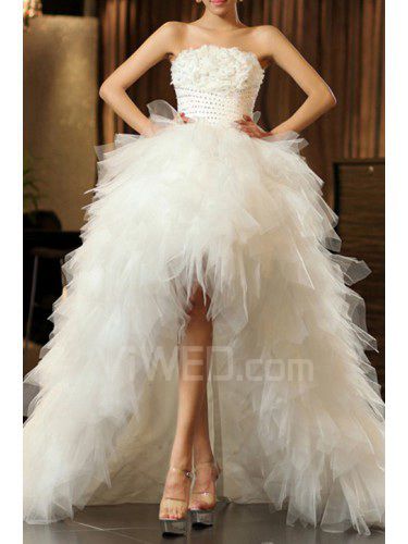 Satin Strapless Sweep Train Ball Gown Wedding Dress with Beading