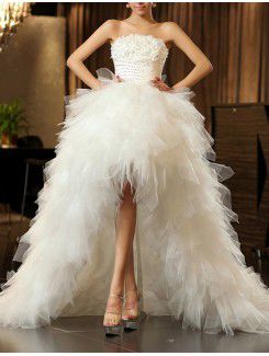 Satin Strapless Sweep Train Ball Gown Wedding Dress with Beading