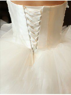 Satin Strapless Sweep Train Ball Gown Wedding Dress with Beading