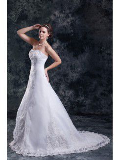 Organza Scoop Sweep Train A-line Embroidered Wedding Dress