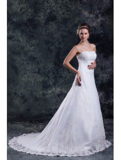 Organza Scoop Sweep Train A-line Embroidered Wedding Dress