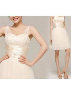 Satin Straps Short Corset Evening Dress with Beading