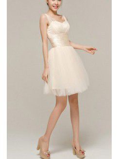 Satin Straps Short Corset Evening Dress with Beading