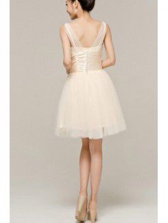 Satin Straps Short Corset Evening Dress with Beading