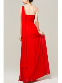 Chiffon One Shoulder Floor Length Empire Evening Dress with Crystal