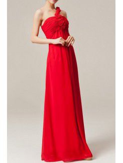 Chiffon One Shoulder Floor Length Empire Evening Dress with Handmade Flowers