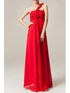 Chiffon One Shoulder Floor Length Empire Evening Dress with Handmade Flowers