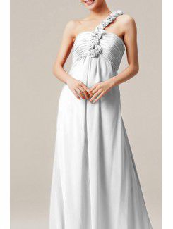 Chiffon One Shoulder Floor Length Empire Evening Dress with Handmade Flowers