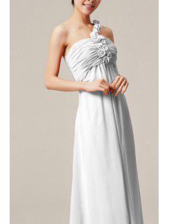 Chiffon One Shoulder Floor Length Empire Evening Dress with Handmade Flowers