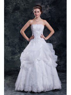 Organza Strapless Floor Length A-line Embroidered Wedding Dress